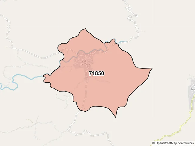 Mapa del código postal 71850, Tataltepec de Valdés, Oaxaca