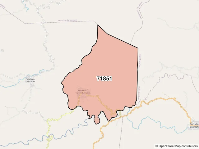Mapa del código postal 71851, Tataltepec de Valdés, Oaxaca