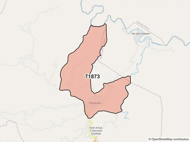 Mapa del código postal 71873, San Juan Quiahije, Oaxaca