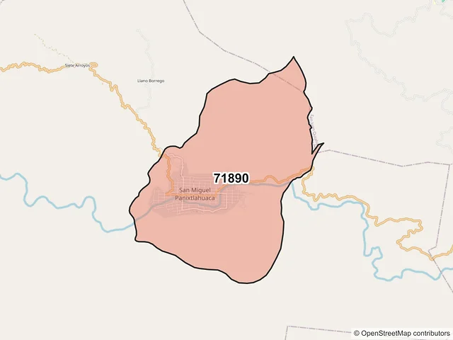 Mapa del código postal 71890, San Miguel Panixtlahuaca, Oaxaca