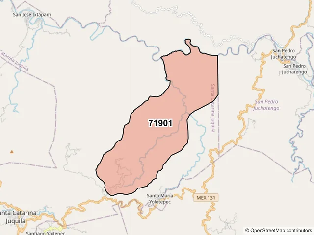 Mapa del código postal 71901, Santa Catarina Juquila, Oaxaca