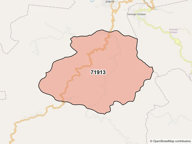 Mapa del código postal 71913, Santa Catarina Juquila, Oaxaca
