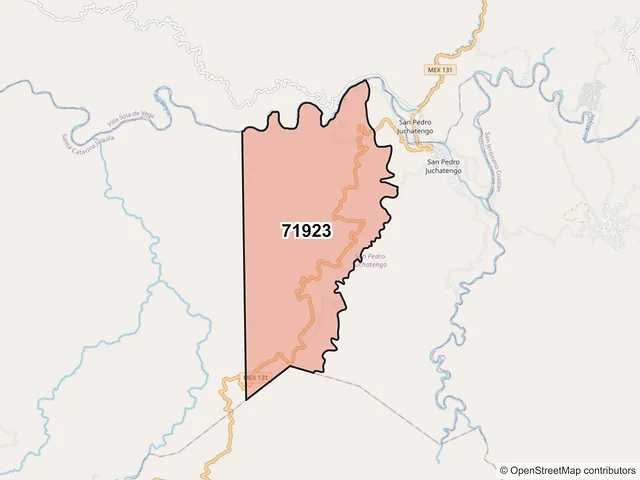 Mapa del código postal 71923, San Pedro Juchatengo, Oaxaca