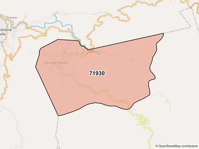 Mapa del código postal 71930, Santiago Yaitepec, Oaxaca