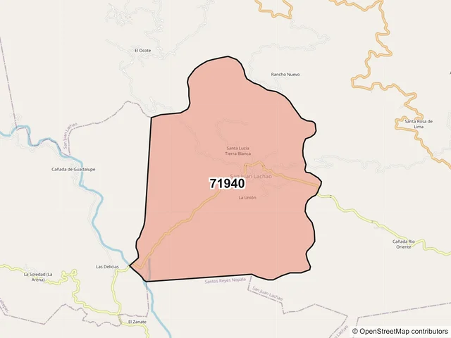 Mapa del código postal 71940, San Juan Lachao, Oaxaca