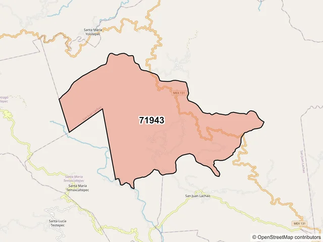 Mapa del código postal 71943, San Juan Lachao, Oaxaca