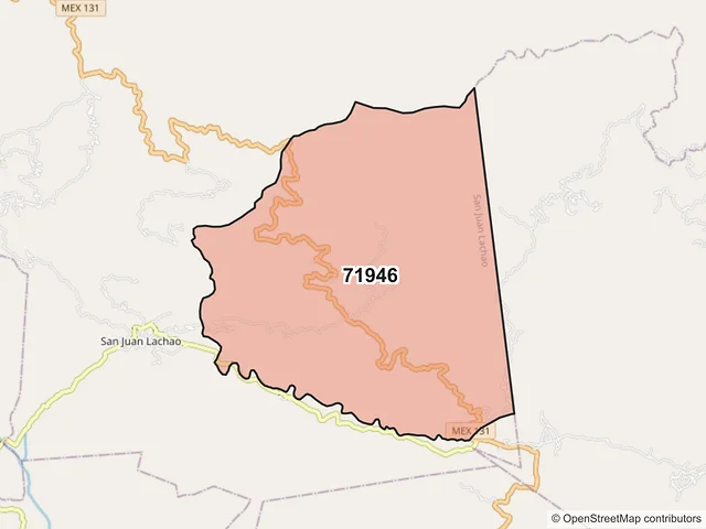 Mapa del código postal 71946, San Juan Lachao, Oaxaca