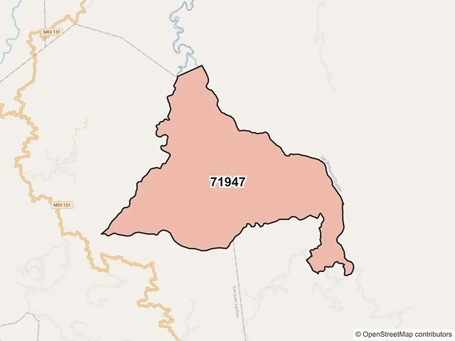 Mapa del código postal 71947, San Juan Lachao, Oaxaca