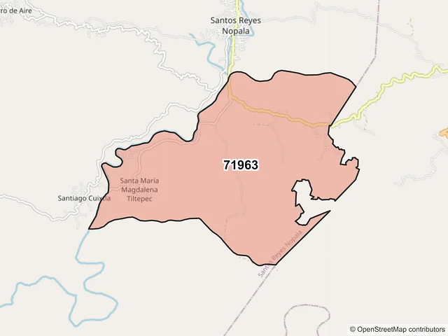 Mapa del código postal 71963, Santos Reyes Nopala, Oaxaca