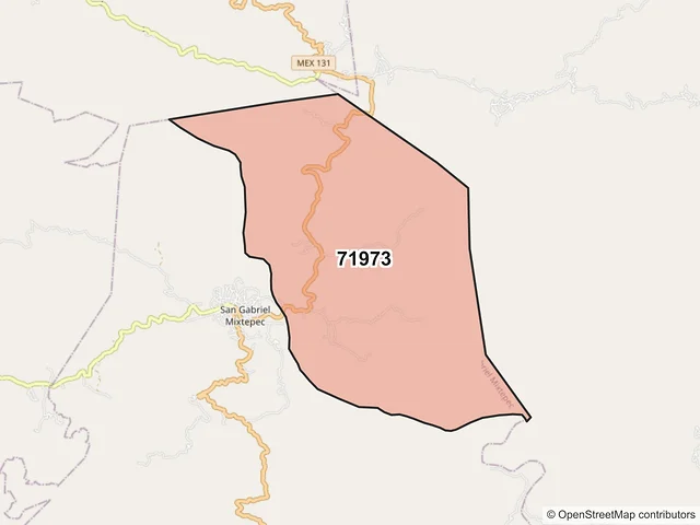 Mapa del código postal 71973, San Gabriel Mixtepec, Oaxaca