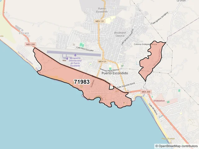 Mapa del código postal 71983, San Pedro Mixtepec, Oaxaca