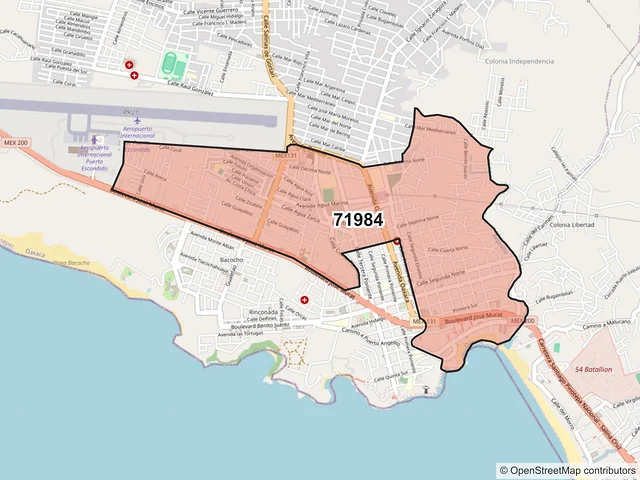 Mapa del código postal 71984, San Pedro Mixtepec, Oaxaca