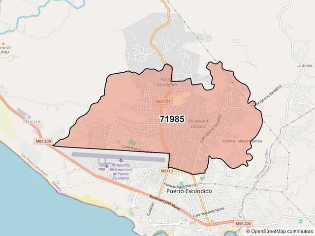 Mapa del código postal 71985, San Pedro Mixtepec, Oaxaca