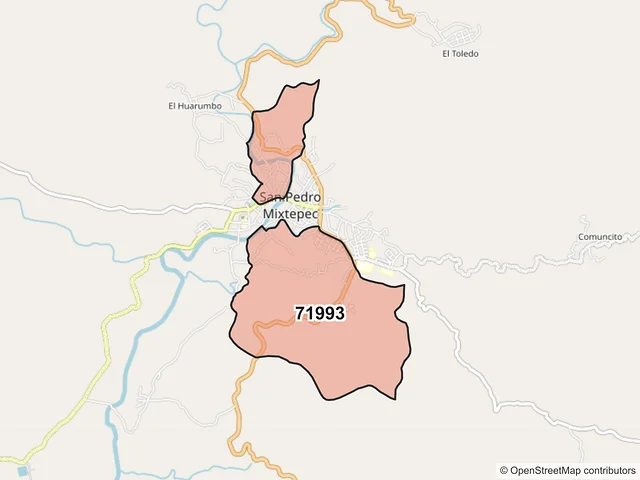 Mapa del código postal 71993, San Pedro Mixtepec, Oaxaca