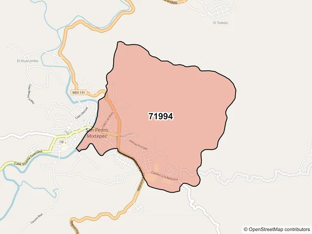 Mapa del código postal 71994, San Pedro Mixtepec, Oaxaca