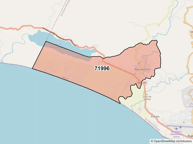 Mapa del código postal 71996, San Pedro Mixtepec, Oaxaca
