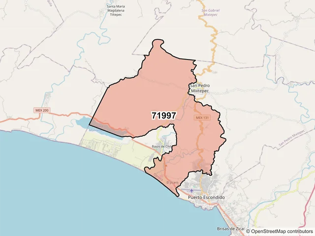 Mapa del código postal 71997, San Pedro Mixtepec, Oaxaca