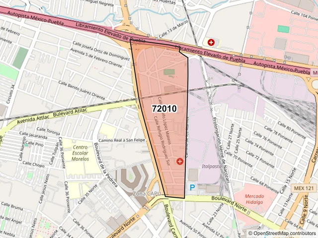 Mapa del código postal 72010, Puebla, Puebla