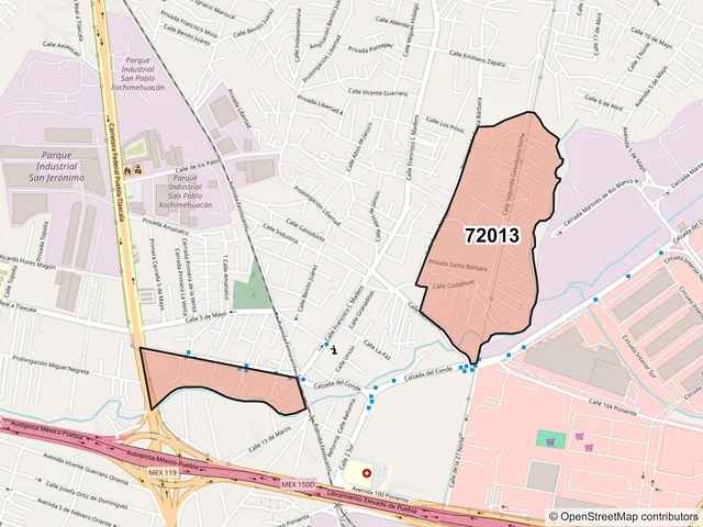 Mapa del código postal 72013, Puebla, Puebla