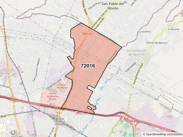 Mapa del código postal 72016, Puebla, Puebla
