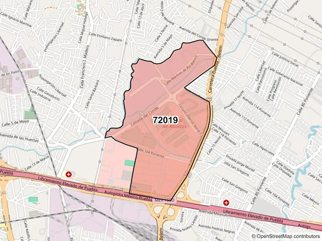 Mapa del código postal 72019, Puebla, Puebla
