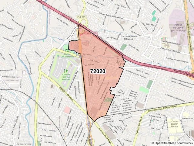 Mapa del código postal 72020, Puebla, Puebla