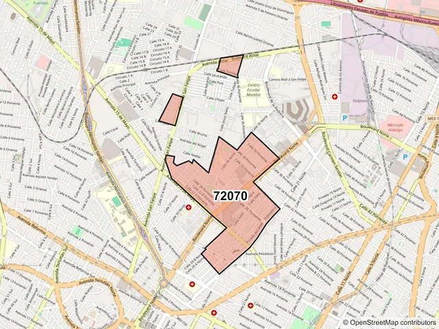 Mapa del código postal 72070, Puebla, Puebla