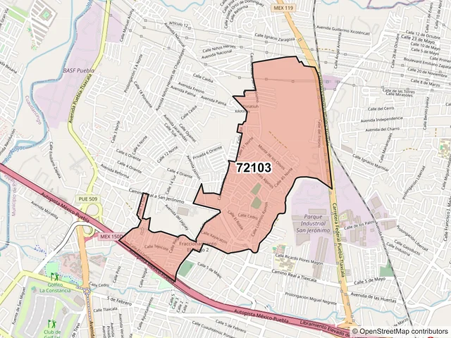 Mapa del código postal 72103, Puebla, Puebla
