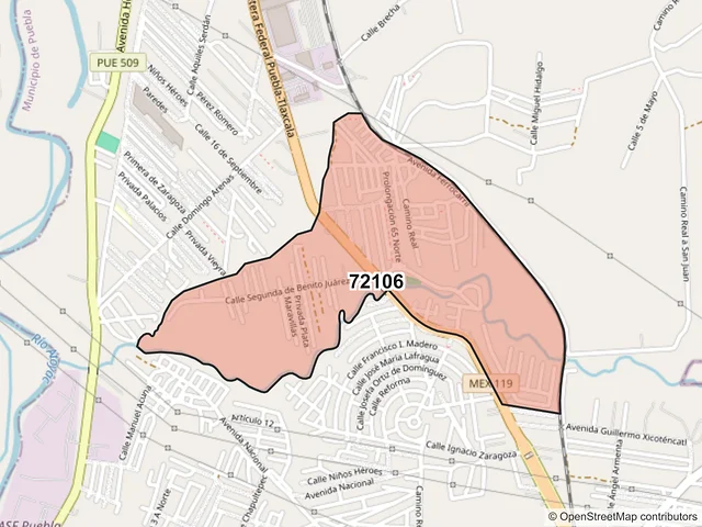 Mapa del código postal 72106, Puebla, Puebla