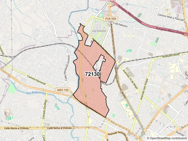 Mapa del código postal 72130, Puebla, Puebla