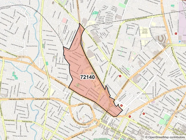 Mapa del código postal 72140, Puebla, Puebla