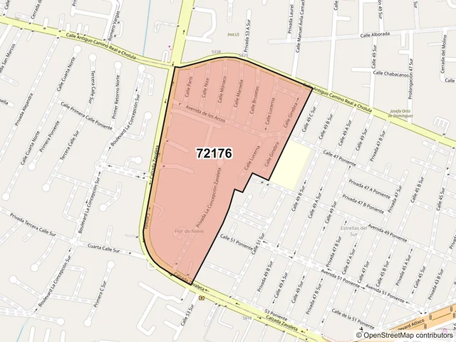 Mapa del código postal 72176, Puebla, Puebla