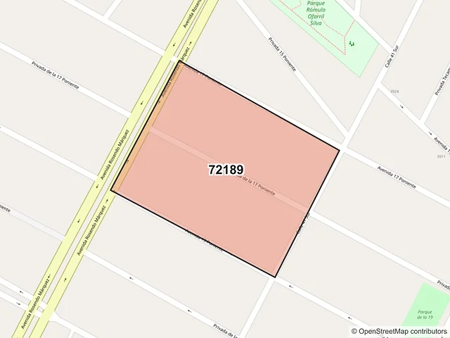 Mapa del código postal 72189, Puebla, Puebla