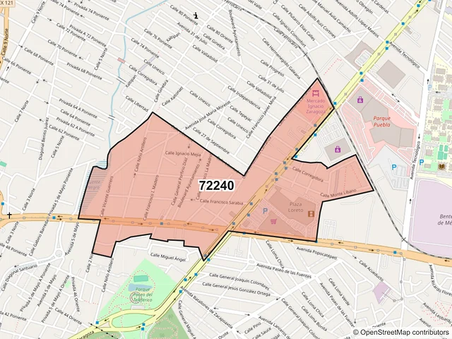 Mapa del código postal 72240, Puebla, Puebla