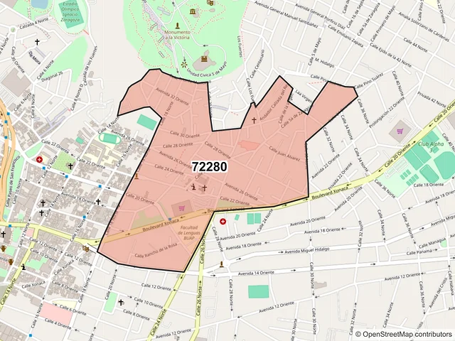Mapa del código postal 72280, Puebla, Puebla