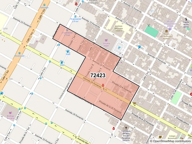 Mapa del código postal 72423, Puebla, Puebla
