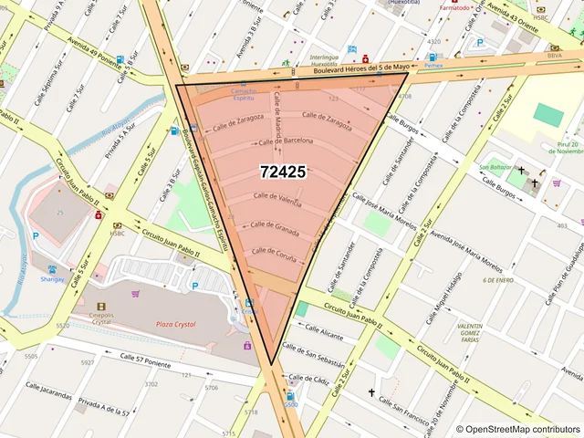 Mapa del código postal 72425, Puebla, Puebla