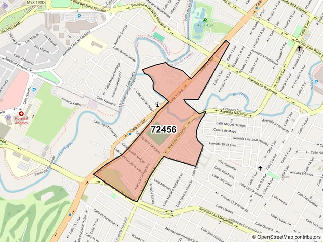 Mapa del código postal 72456, Puebla, Puebla