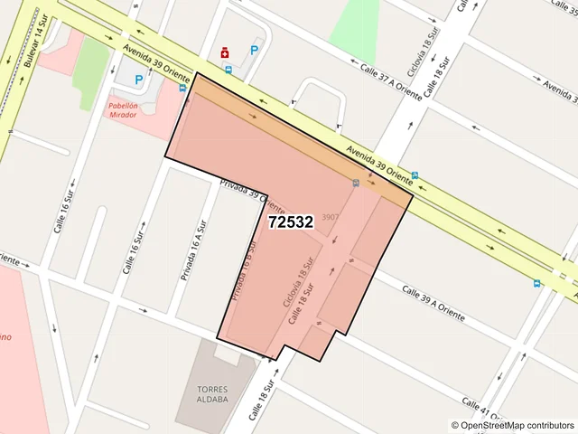 Mapa del código postal 72532, Puebla, Puebla