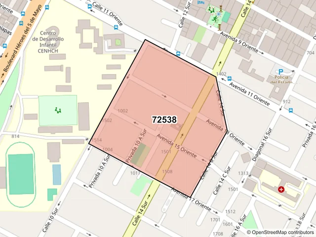 Mapa del código postal 72538, Puebla, Puebla