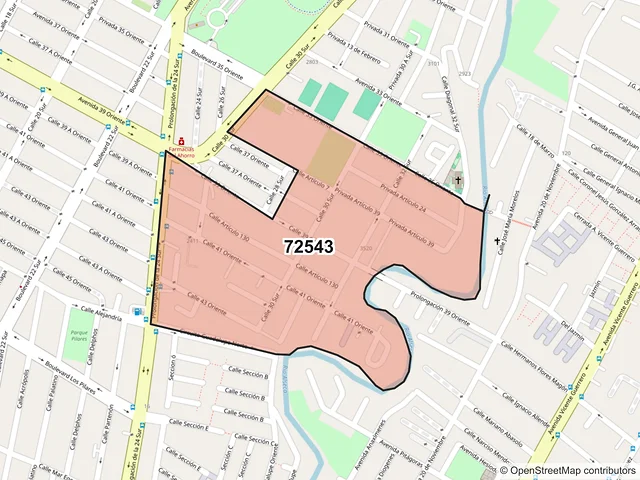 Mapa del código postal 72543, Puebla, Puebla
