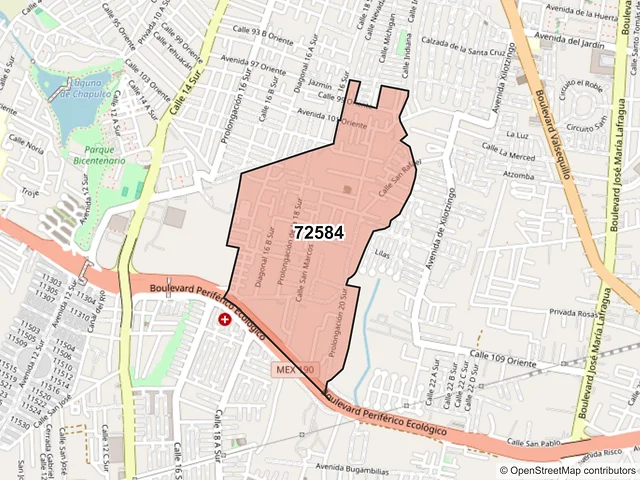 Mapa del código postal 72584, Puebla, Puebla