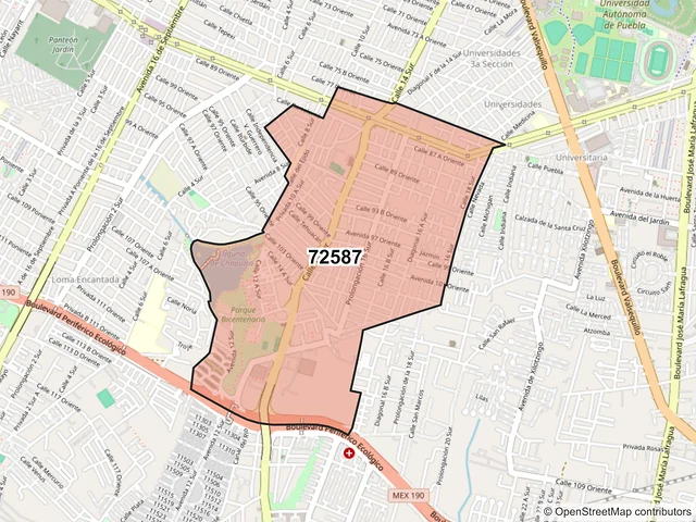 Mapa del código postal 72587, Puebla, Puebla