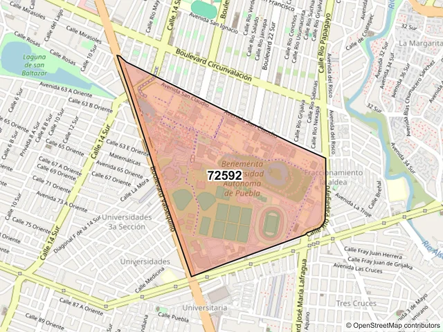 Mapa del código postal 72592, Puebla, Puebla