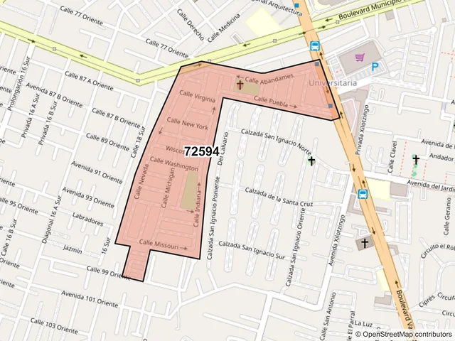 Mapa del código postal 72594, Puebla, Puebla