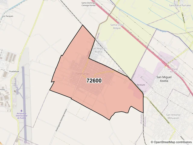 Mapa del código postal 72600, Tlaltenango, Puebla
