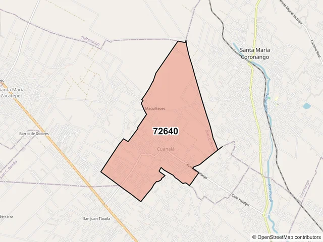 Mapa del código postal 72640, Juan C. Bonilla, Puebla