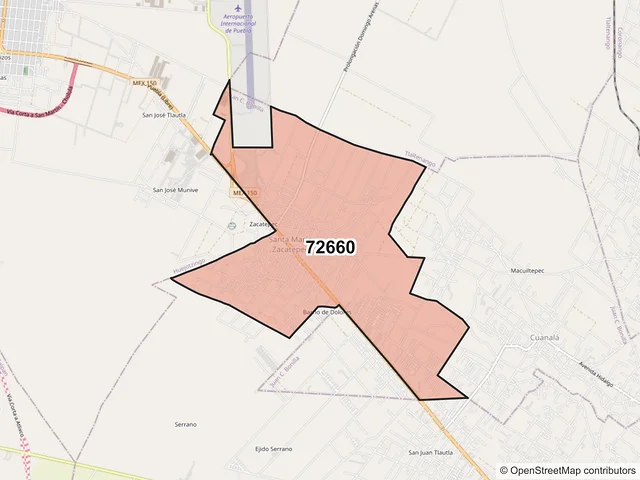 Mapa del código postal 72660, Juan C. Bonilla, Puebla