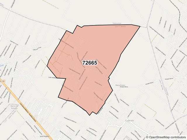 Mapa del código postal 72665, Juan C. Bonilla, Puebla