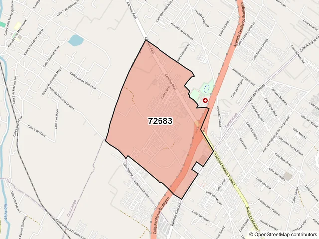 Mapa del código postal 72683, Coronango, Puebla